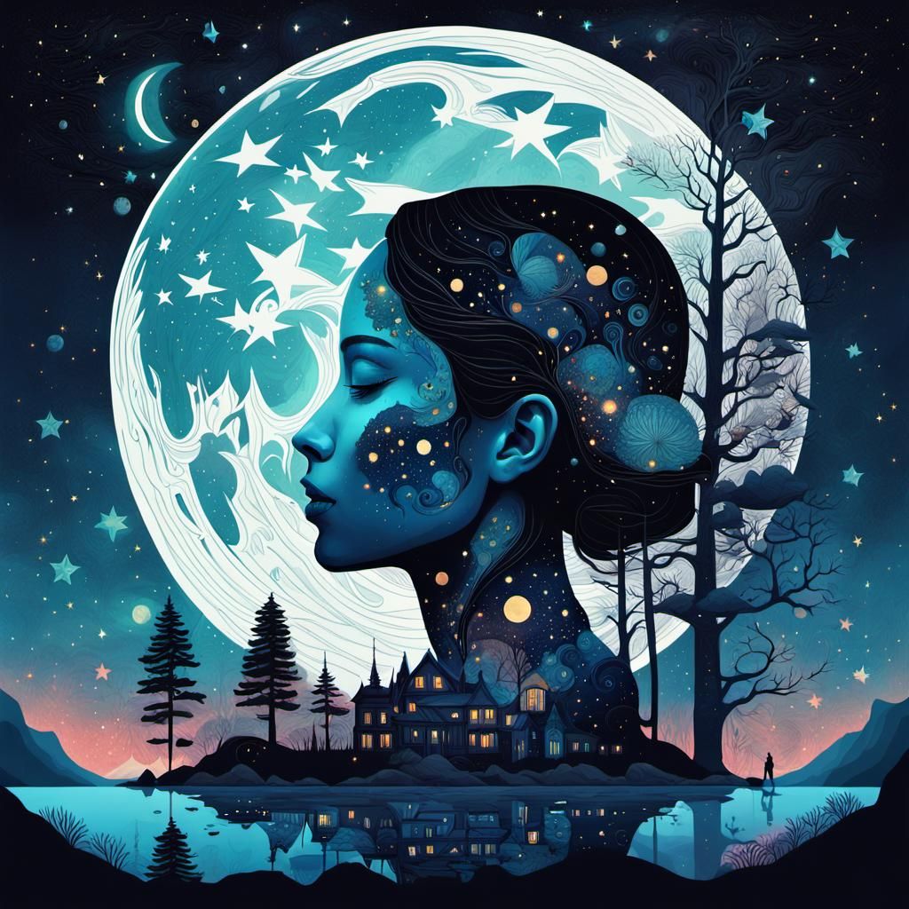 Starry Silhouette: A Macabre Double Exposure Collage