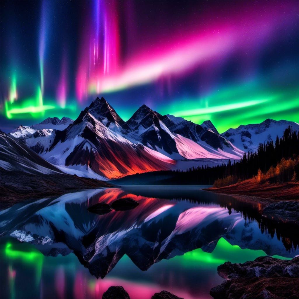 Fiery Anime Landscape with Aurora Borealis