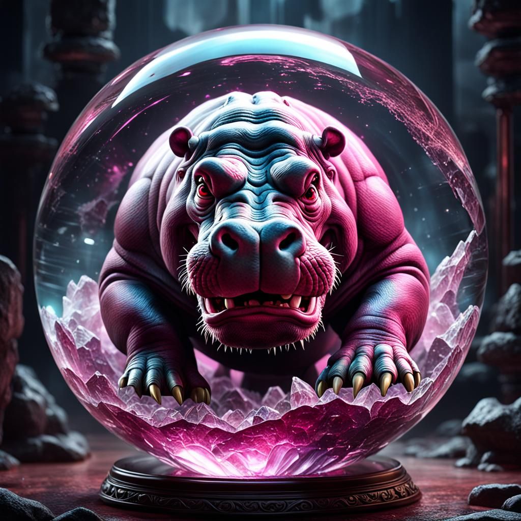 Enraged Hippo Imprisoned in Crystal Sphere