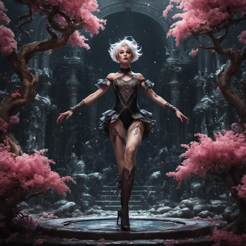 Enigmatic Fantasy Dancer in Black and Pink Leotard