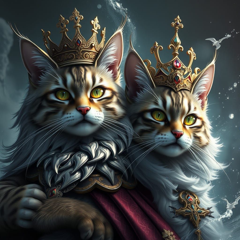 Regal Feline Royalty in Vibrant Fantasy Realm
