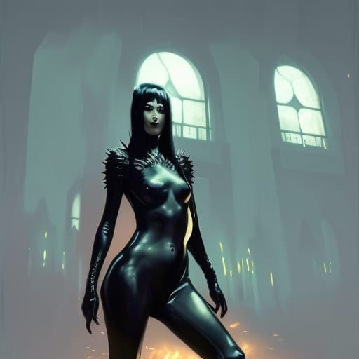 Woman in Latex Catsuit, Dark Fantasy Concept Art