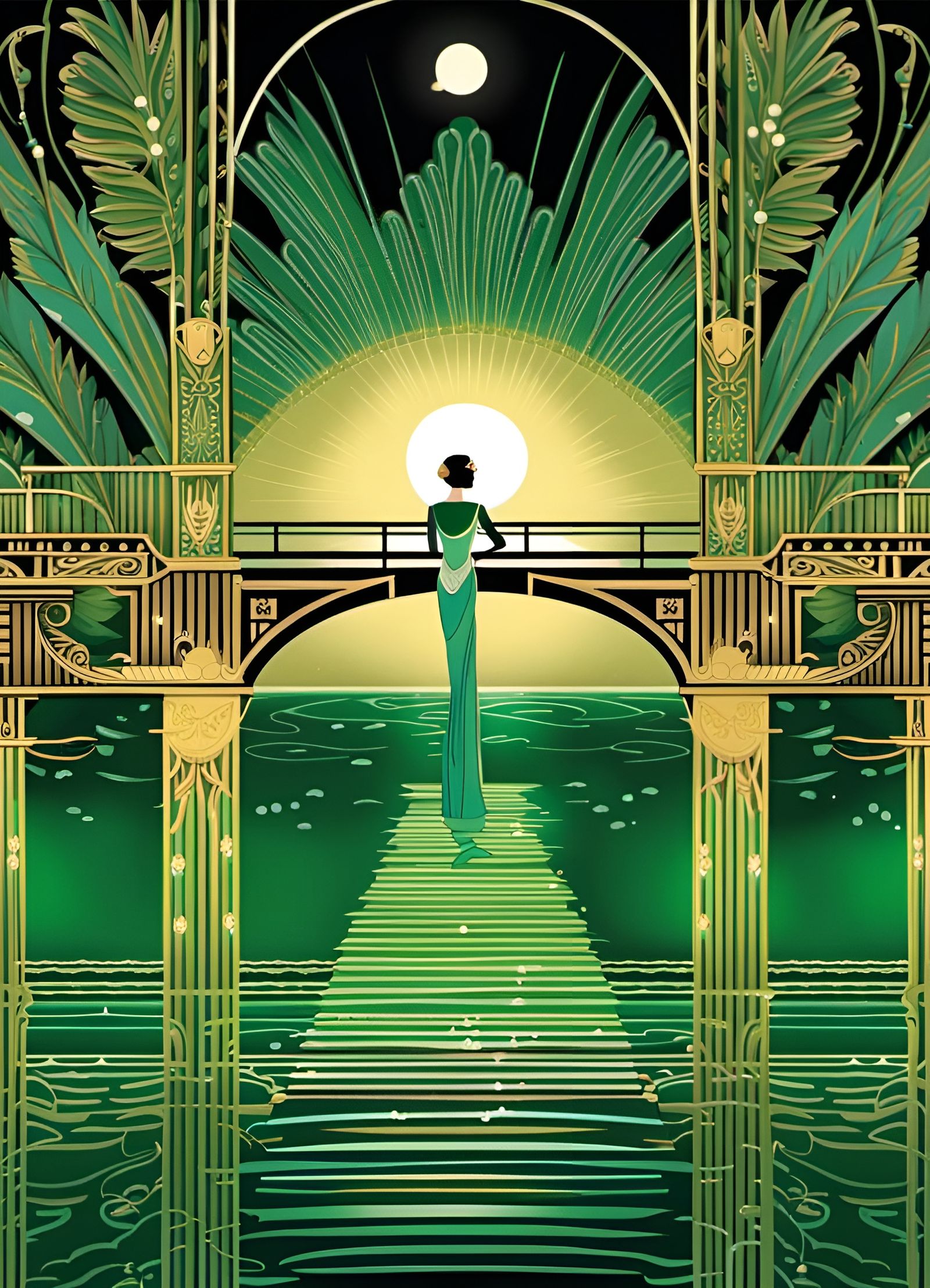 Gatsby's Green Light: An Art Deco Illustration