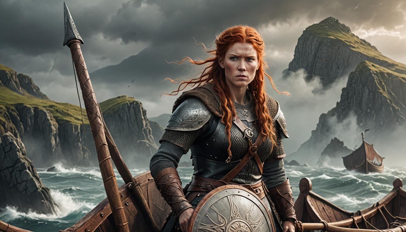 Viking Shieldmaiden on Longship, Fierce Expression