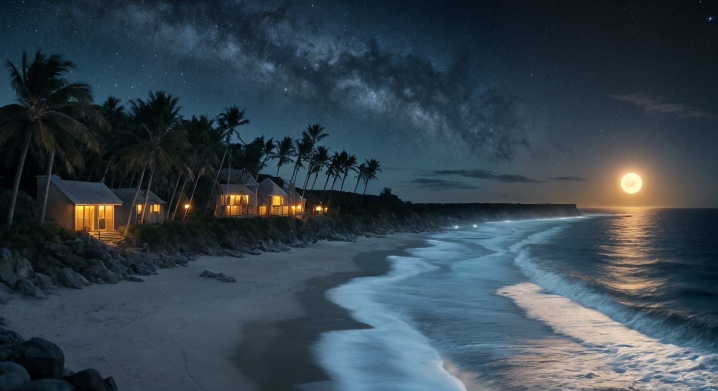 Moonlit ocean coastline