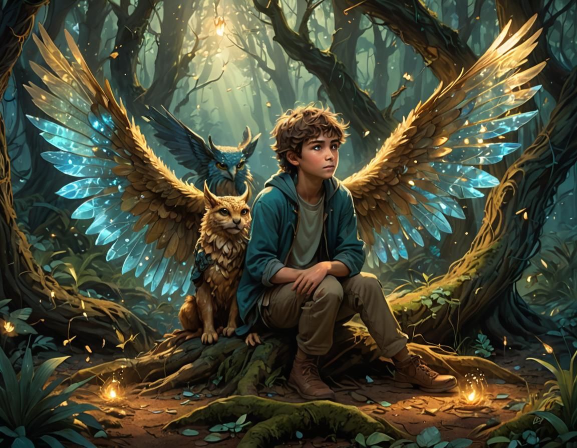 Boy's Gryphon Transformation in Mystic Forest