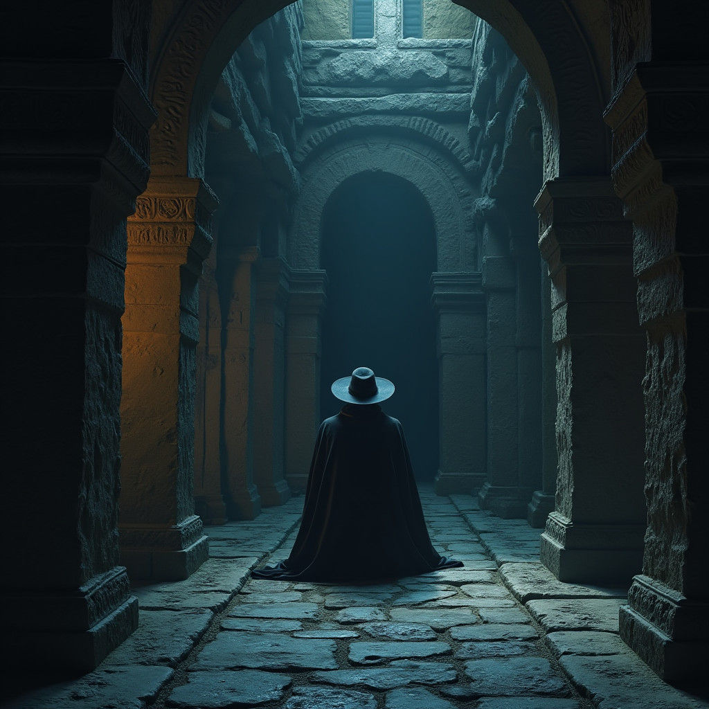 Ornate Prison Cell Portal with Shadowy Figure