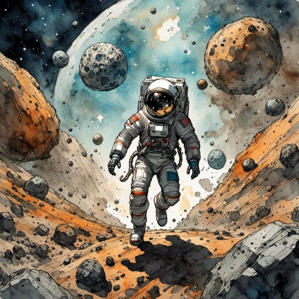 Spaceman navigating an asteroid field <lora:Caffeine Fuelled...