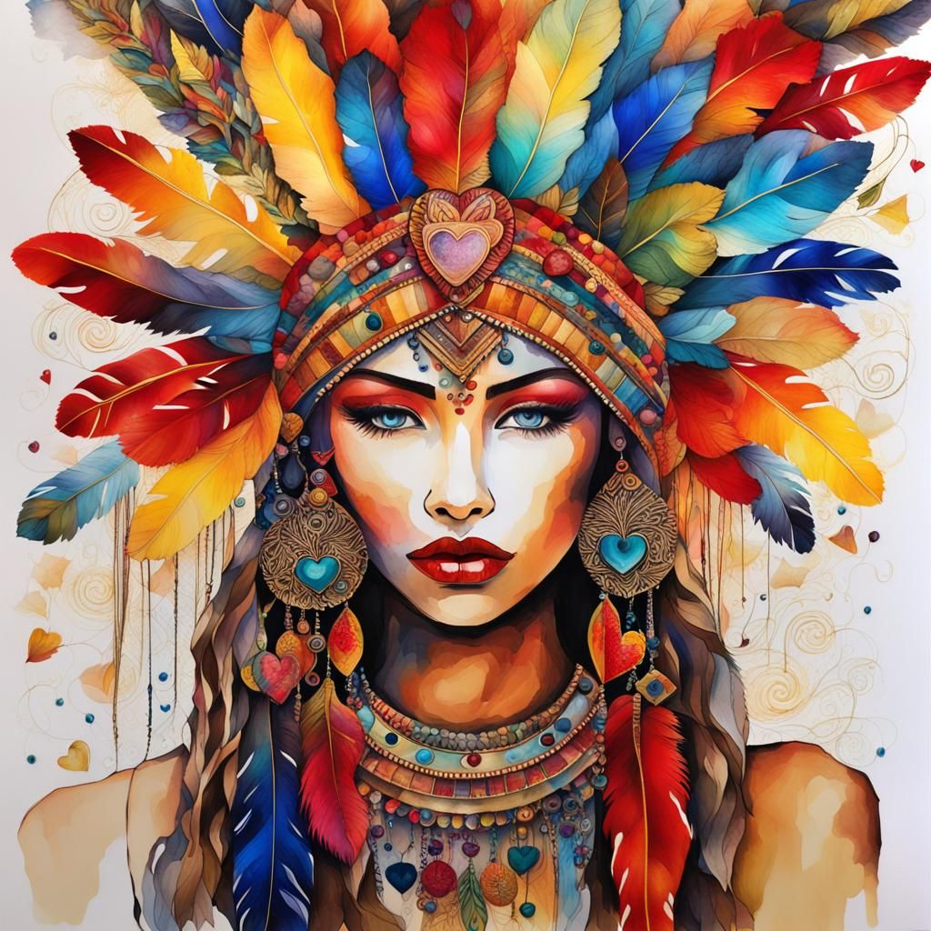 Colorful Headdress Portrait in Alcohol Ink Style