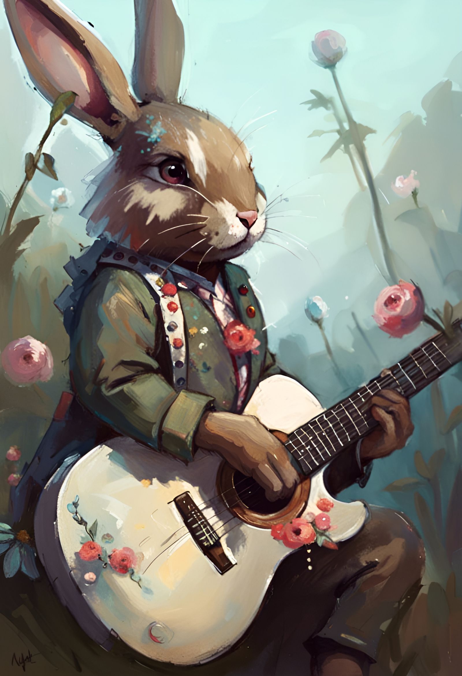 Adorable Bunny Guitarist: Hyperrealistic Album Art