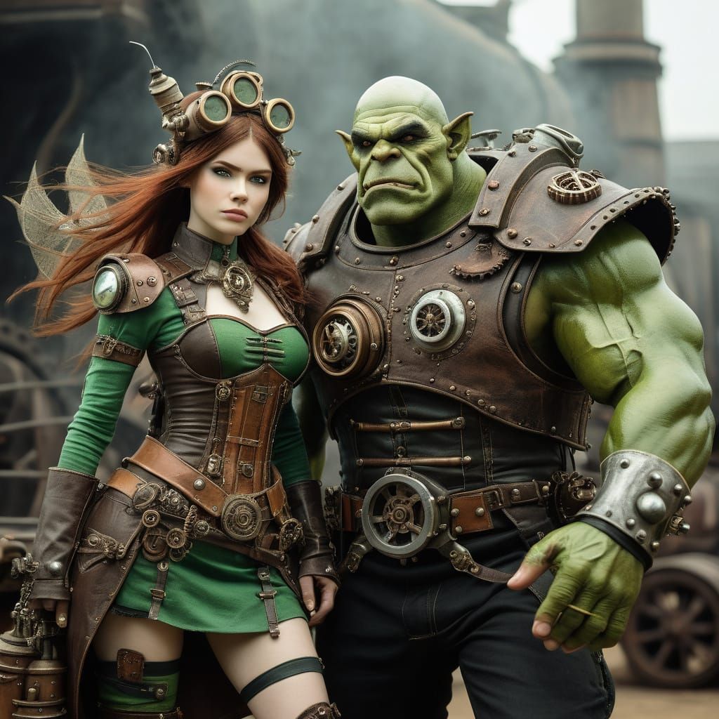 Orc General and Fairy with Steampunk Engine