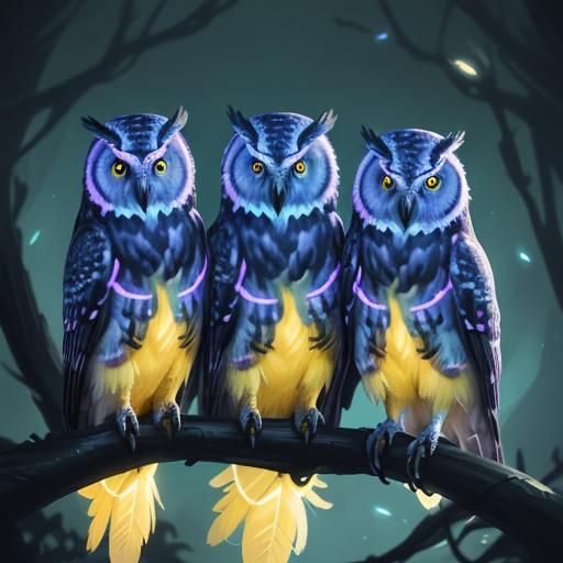 Pastel Goth Owls in Mechcore Neon Forest