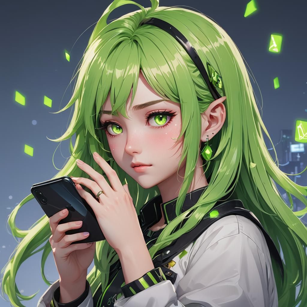 Anime Girl Hiding from Cellphone in 3D Style