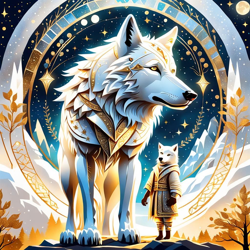 Ethereal White Wolf Guardian in Moonlight