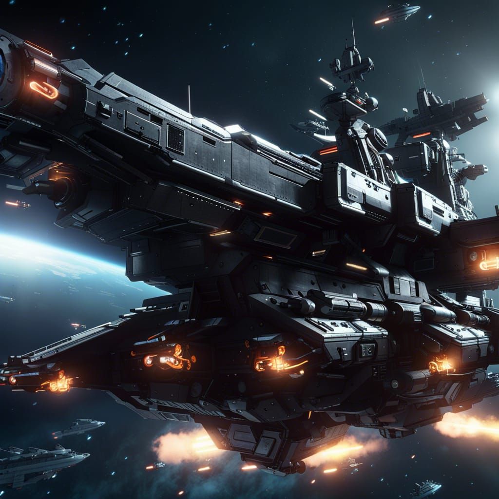 Halcyon-Class Spaceship War Fight in 3D
