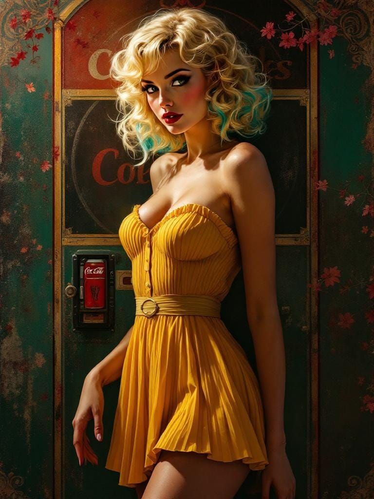 Pin-Up Woman in Baroque Vintage Soda Art Style