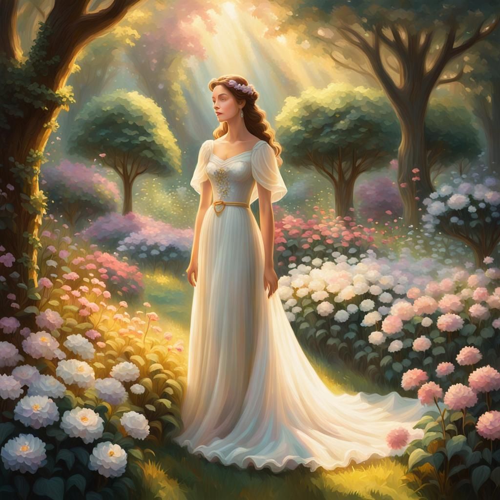 Ethereal Woman in a Glowing Fantasy Garden