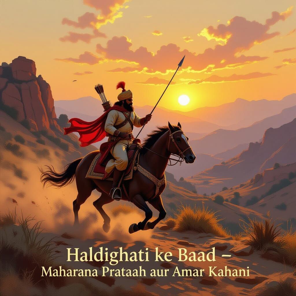 Maharana Pratap's Ride Through Aravalli Hills as Oil Paintin...