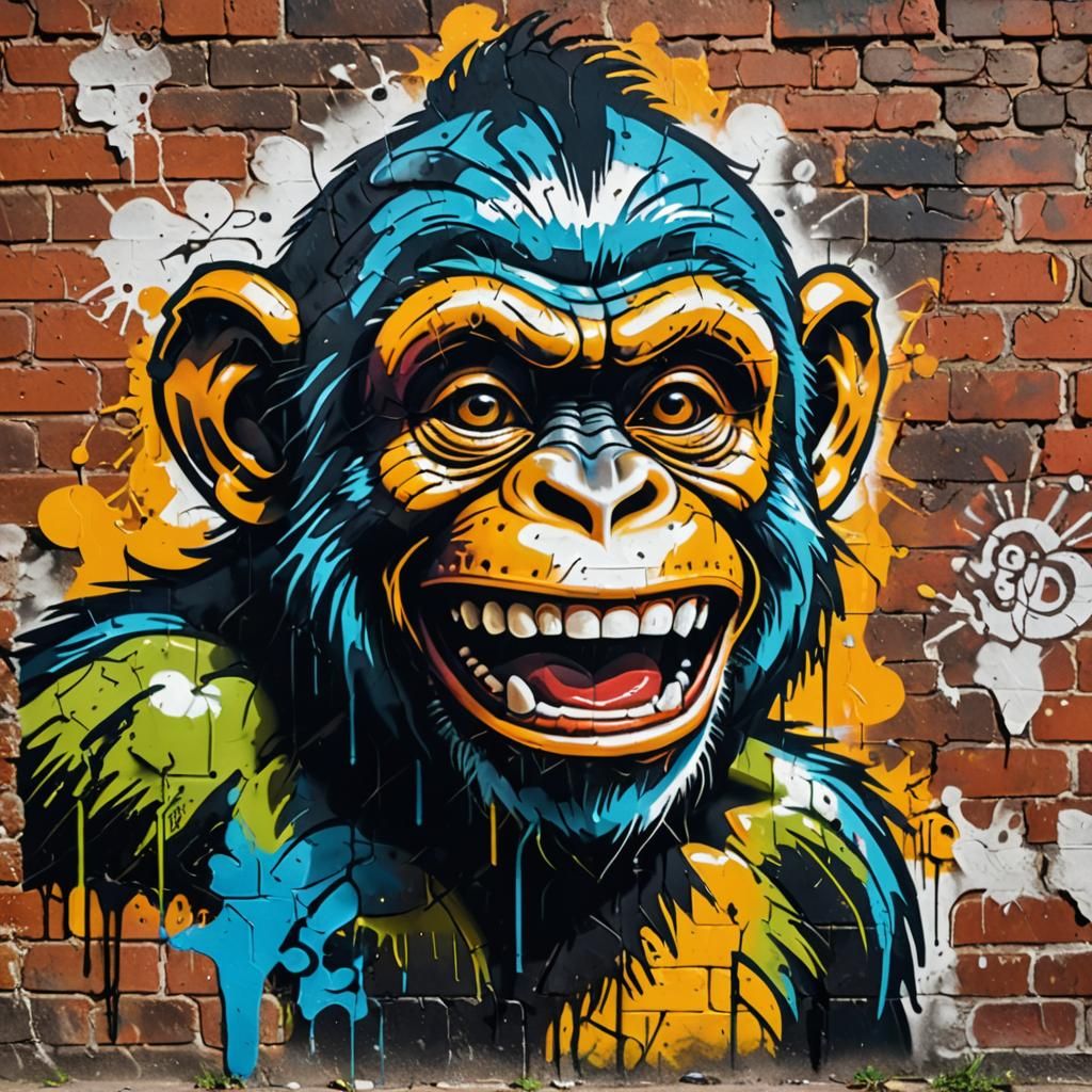 Laughing Monkey Street Art in Banksy Style