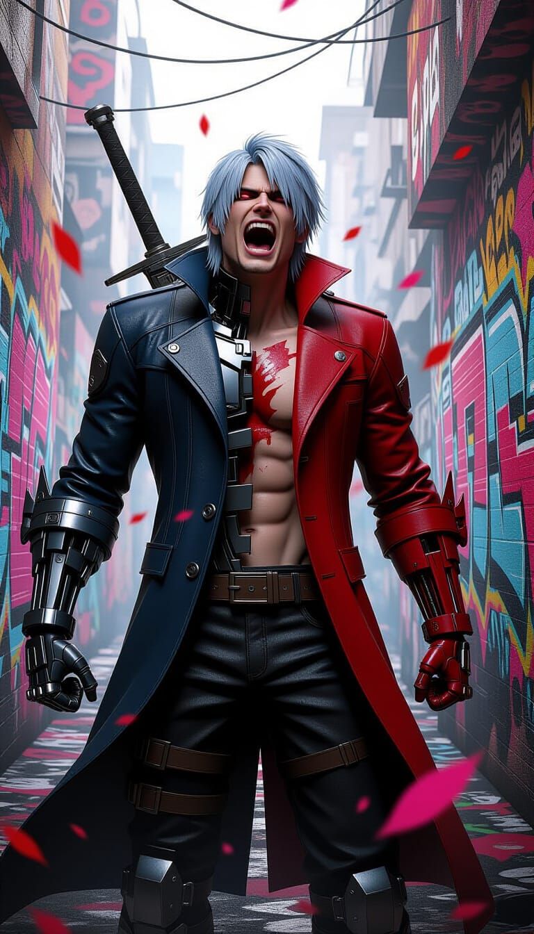 Devil May Cry Character Transforming in Street Art Style