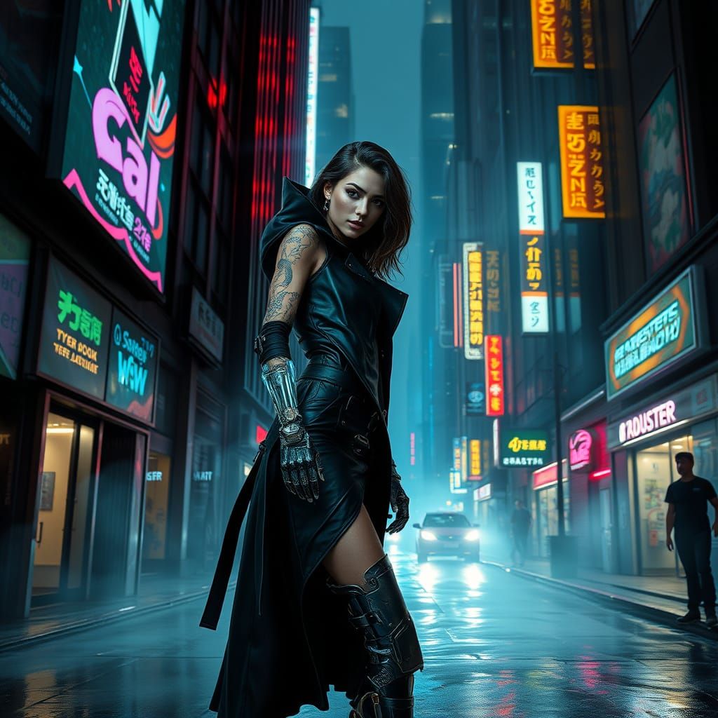 Cyberpunk Edgerunner in Gritty Neon Alleyway