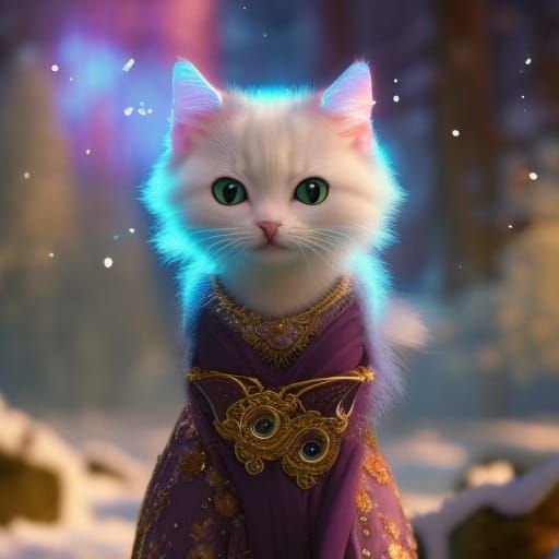 Cute Cat Magician with Mystic Orb, 3D Render