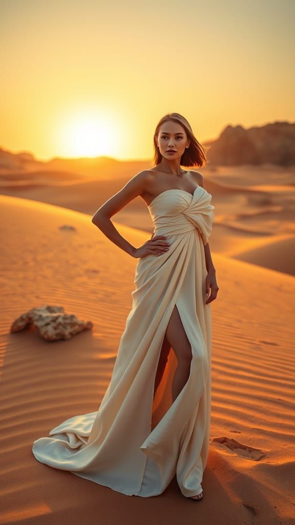 Avant-Garde Gown in Surreal Desert Landscape