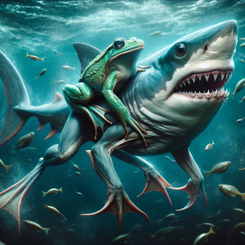 Shark-Frog Hybrid Swimming Underwater: Fantasy Concept Art