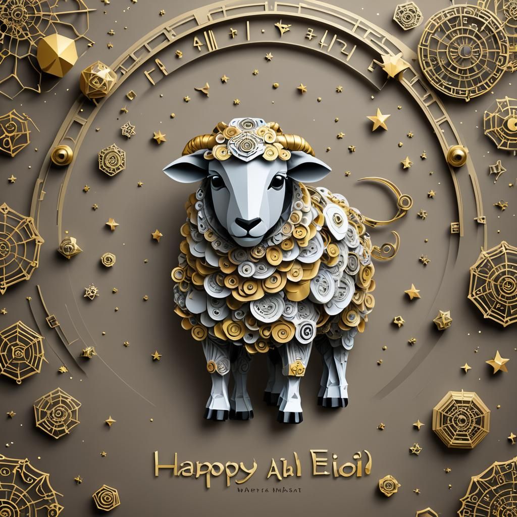 Festive Cybernetic Sheep Eid al-Adha Greeting Card