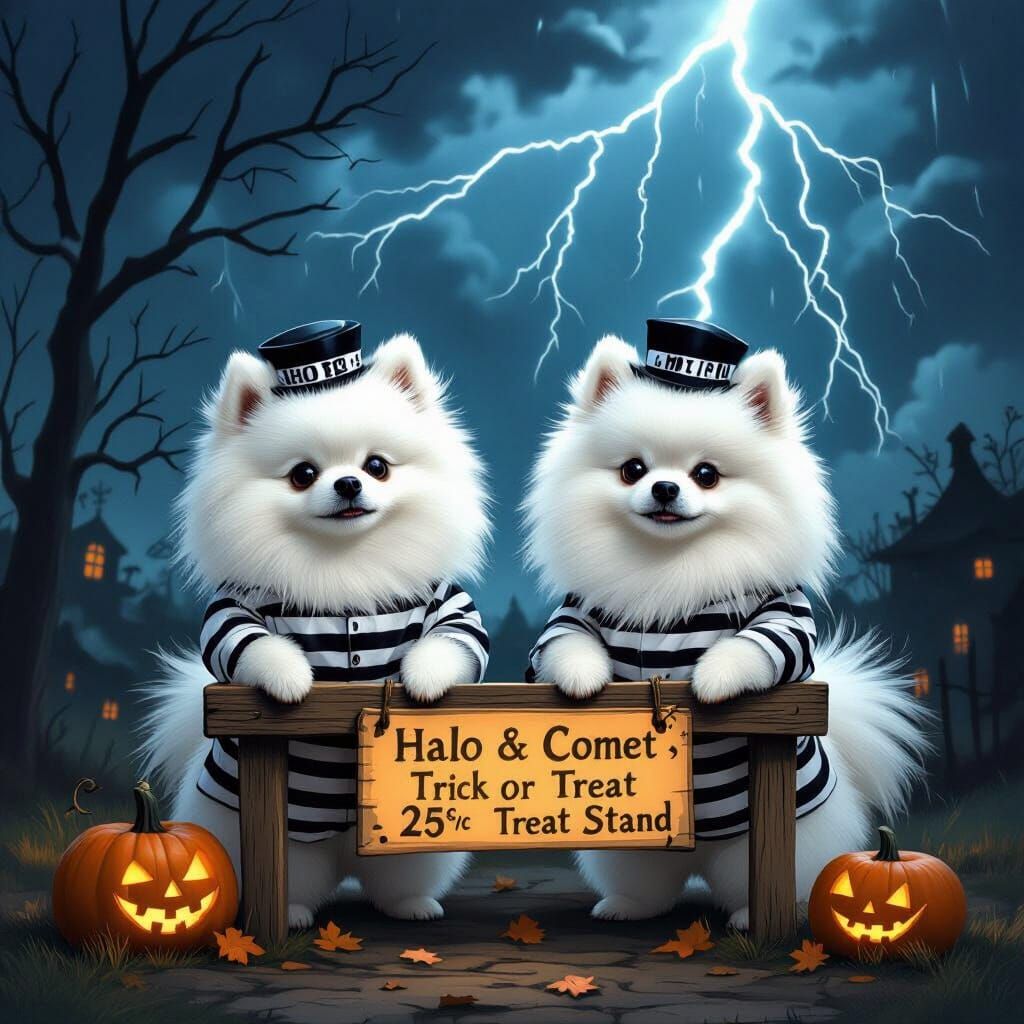 Pomeranian Prisoners at a Trick-or-Treat Stand on Haunted Da...
