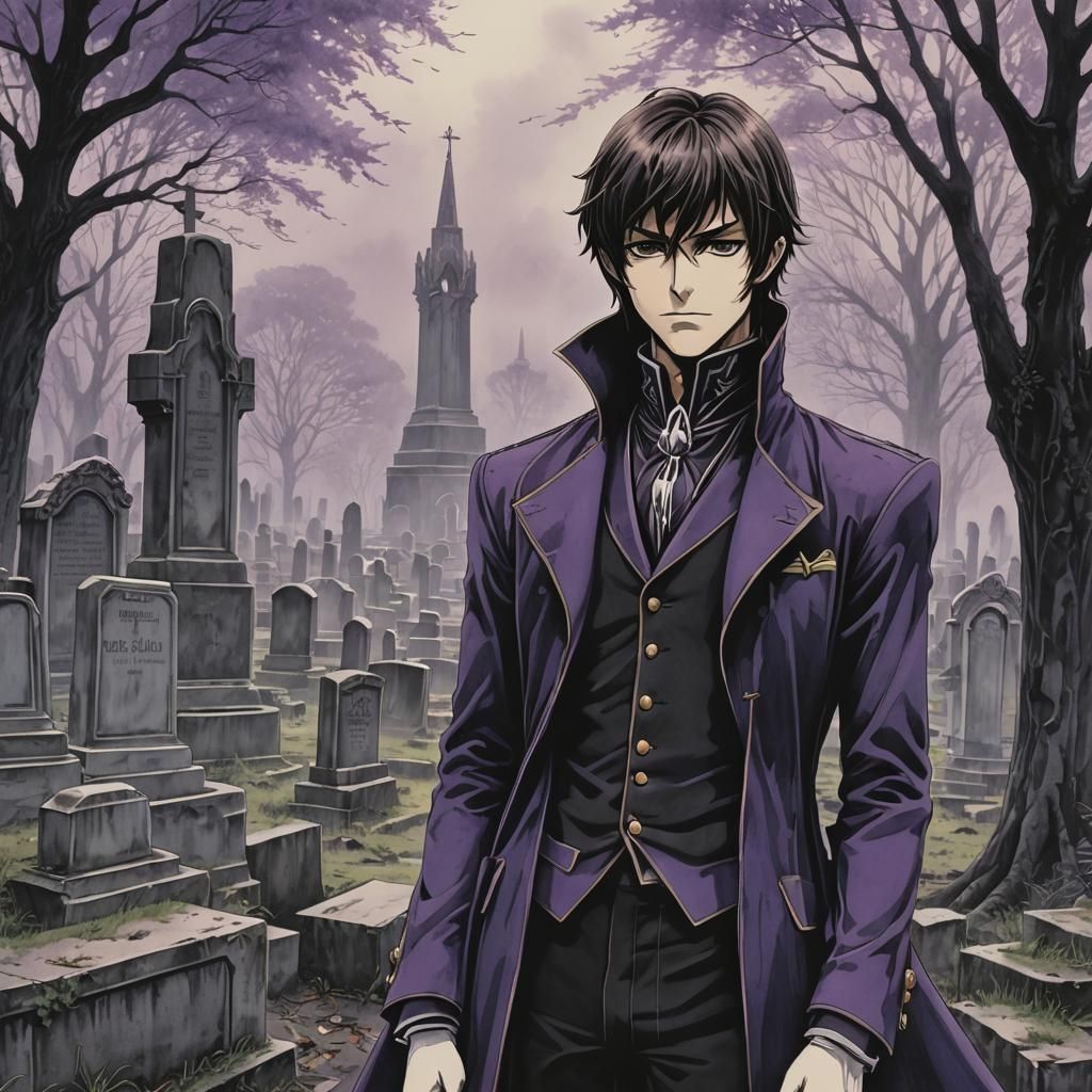 Lelouch Lamperouge Portrait in Scratchboard Ink Style