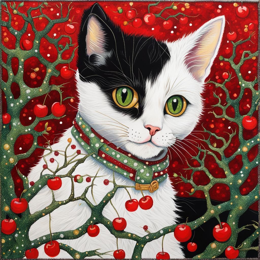 Kittens in Cherry Tree, in Expressionist Style