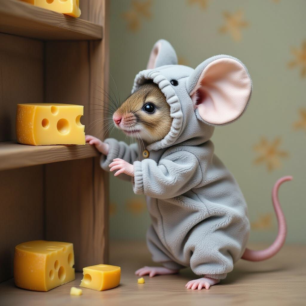 Mouse in Elephant Costume Reaches for Cheese