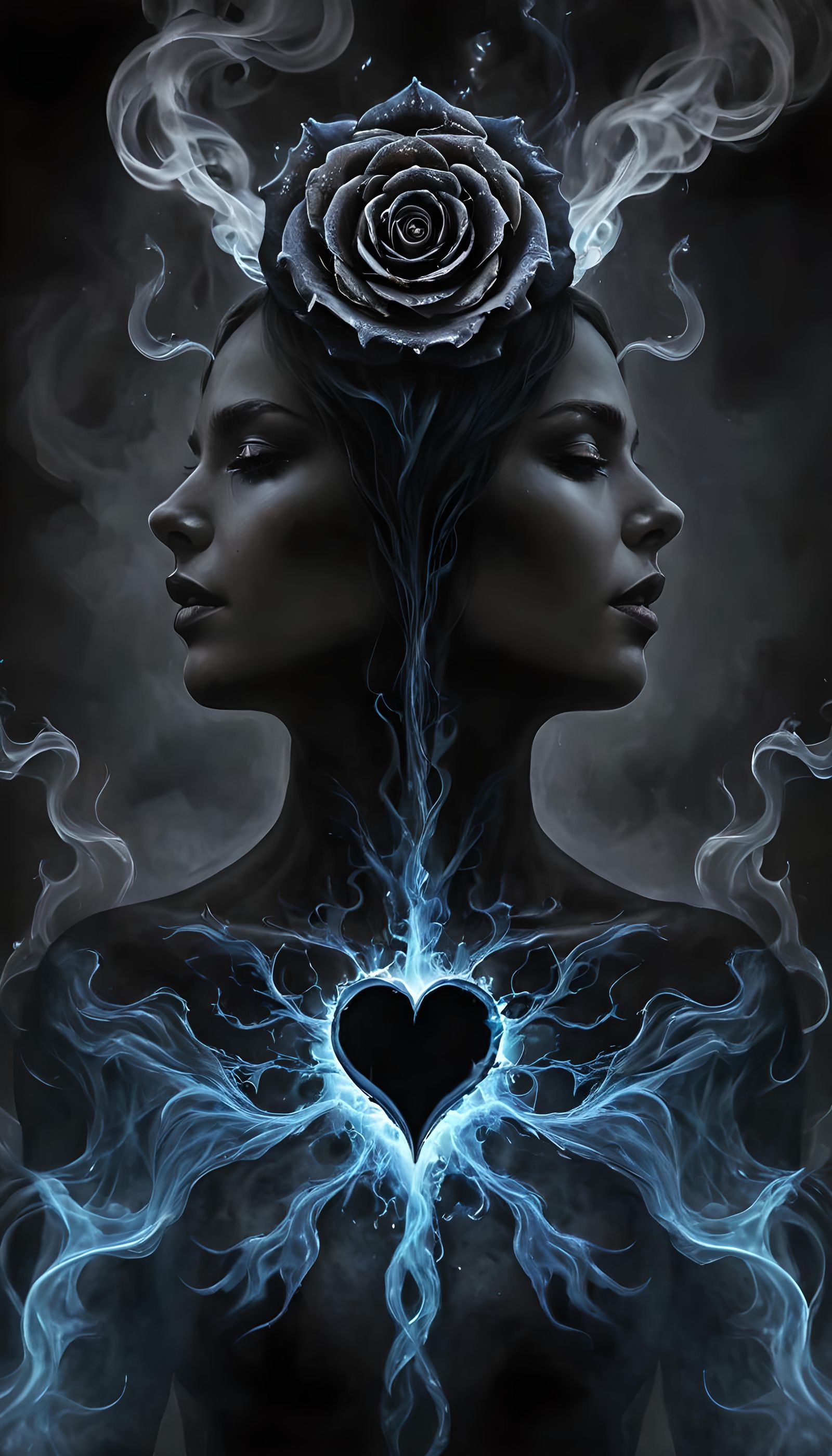 Fantasy Portrait of Woman with Bioluminescent Black Rose