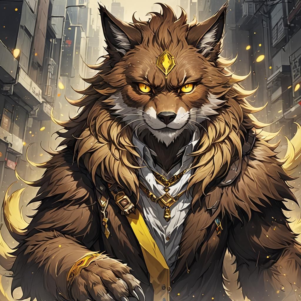 Anime Style Beast-Kin with Brown Fur and Yellow Eyes