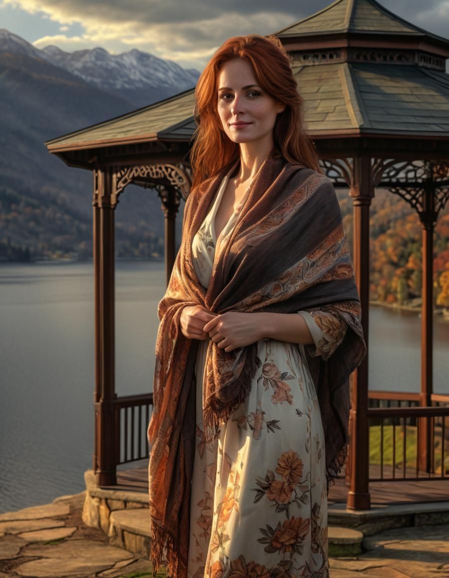 Woman in Gazebo: Chiaroscuro Oil Painting