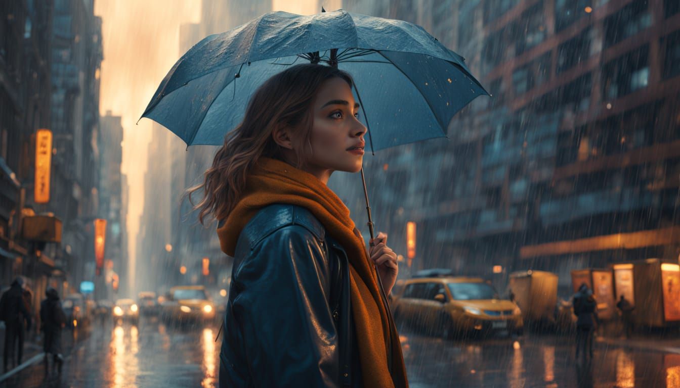 Rainy City Dreamscape in Vibrant Colors