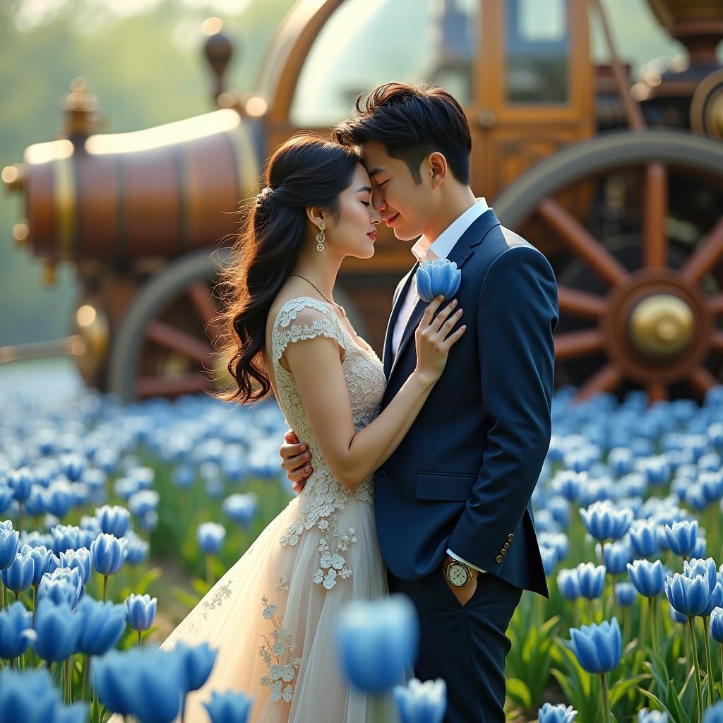 Blue Tulip Garden: Steampunk Romance in Klimt Style