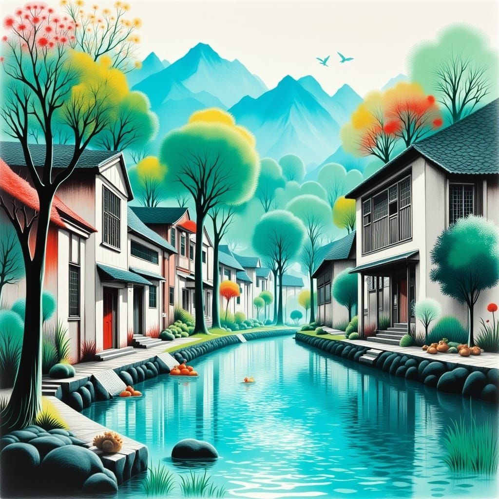 Guizhou Water Village in Dreamy Style