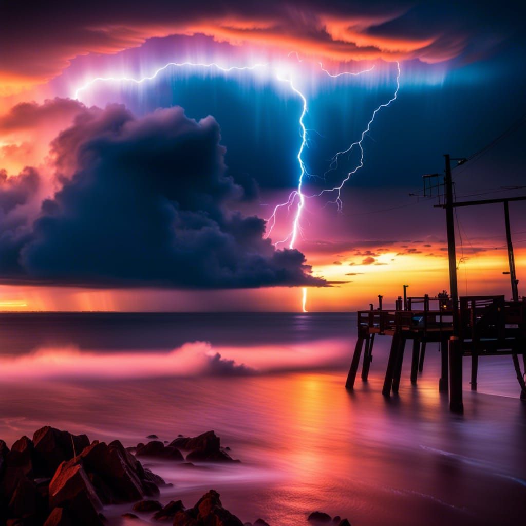 Vivid Lightning Streaks Light Up Coastal Electrical Storm