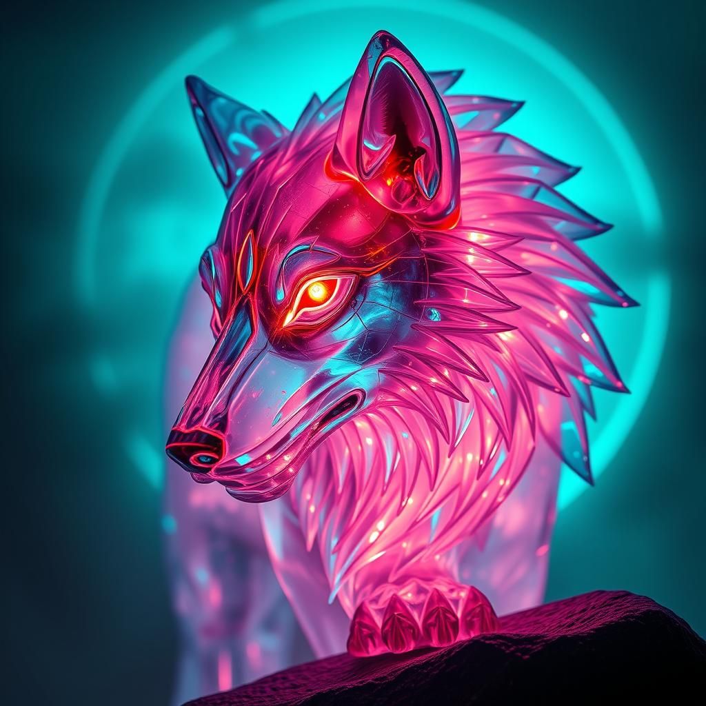 Neon Glass Spirit Wolf in Dreamscape Style
