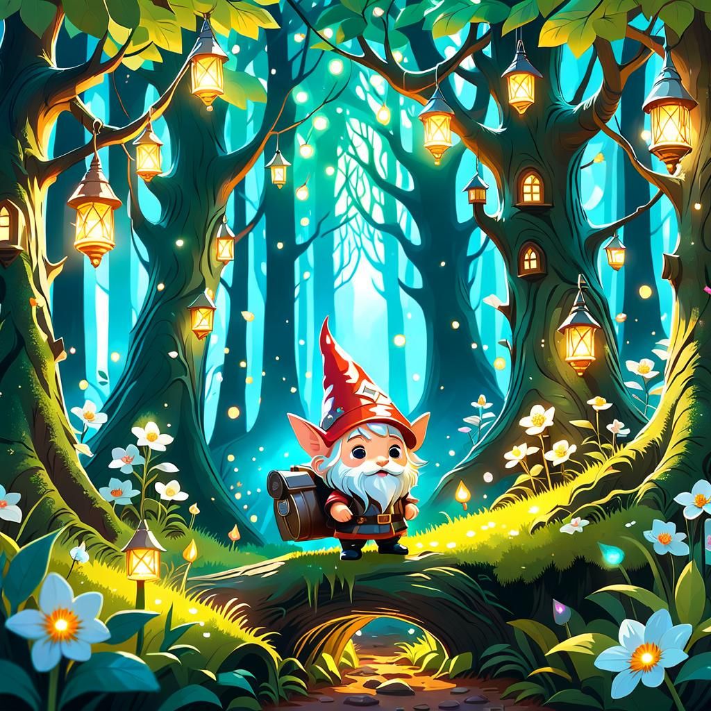 Chibi Gnome Forest Spirit Growing Trees with Magic