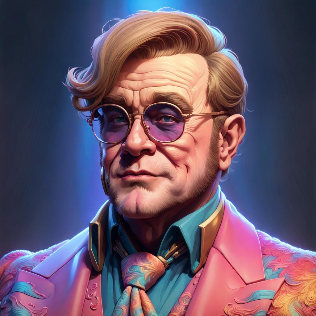 Elton John Wayne Hybrid Portrait in Hyperdetailed Style