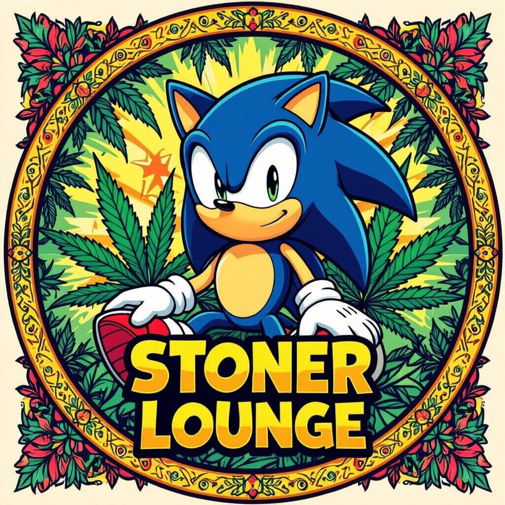 Sonic the Hedgehog in Stoner Lounge with Cannabis Leaves