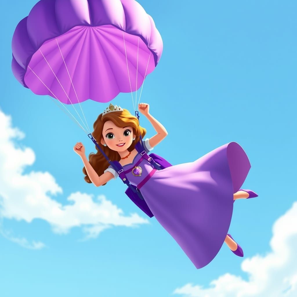 Princess Sofia Skydiving with Purple Parachute in Disney Sty...