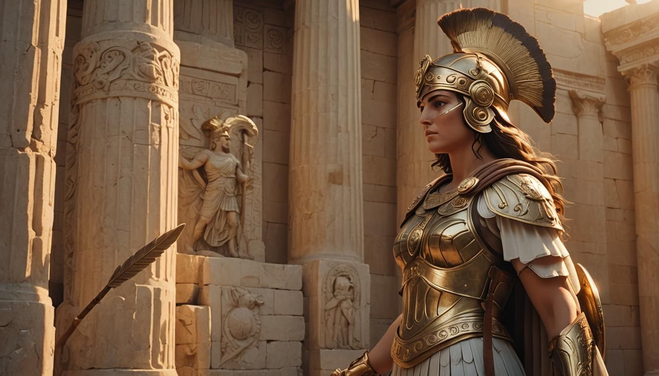 Athena in Ancient Temple: Classical Greek Style