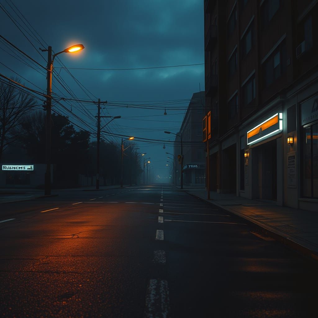 Abandoned Street at Dusk in a Futuristic City