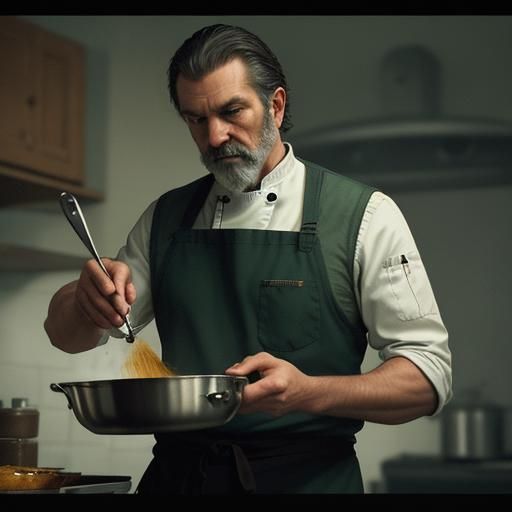 Chef Prepares Sauce in a Film Noir Style