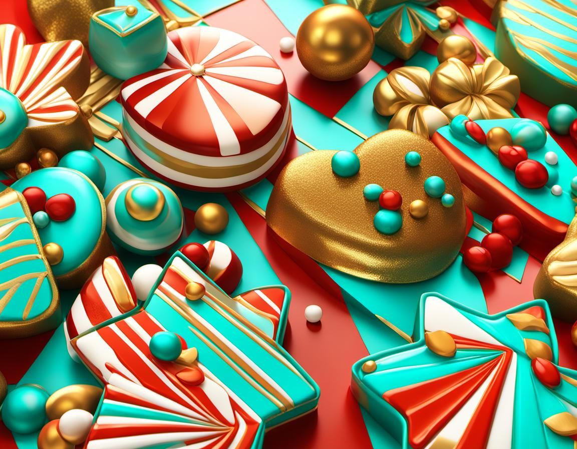 Christmas Sweets Knolling in Art Nouveau Style