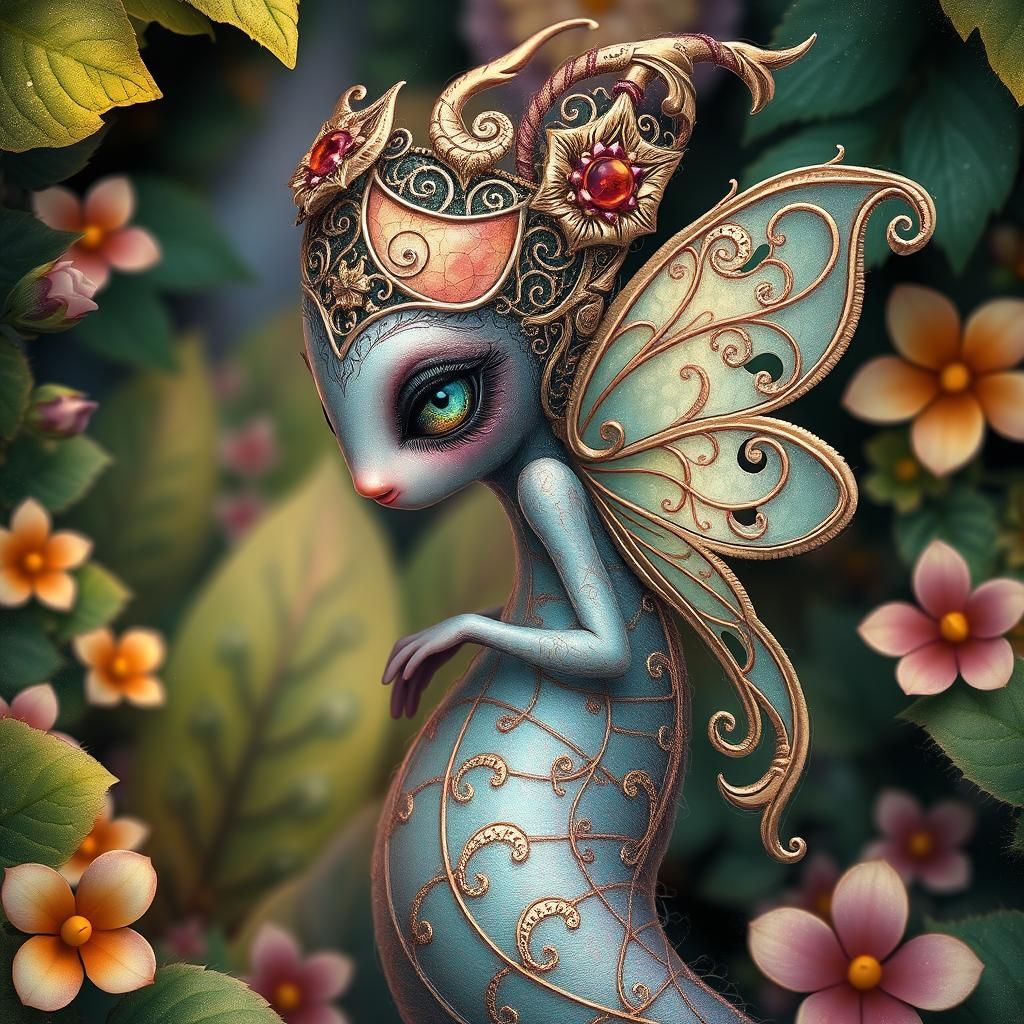 Iridescent Filigree Creature in Animated Fantasy Style